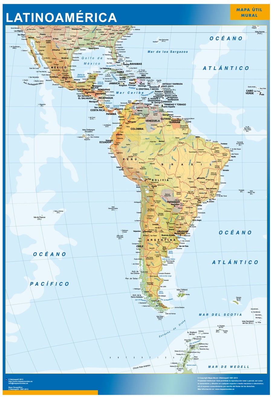 Mapamundi Pared plastificado  Mapas para Colombia y América Central de pared  grandes