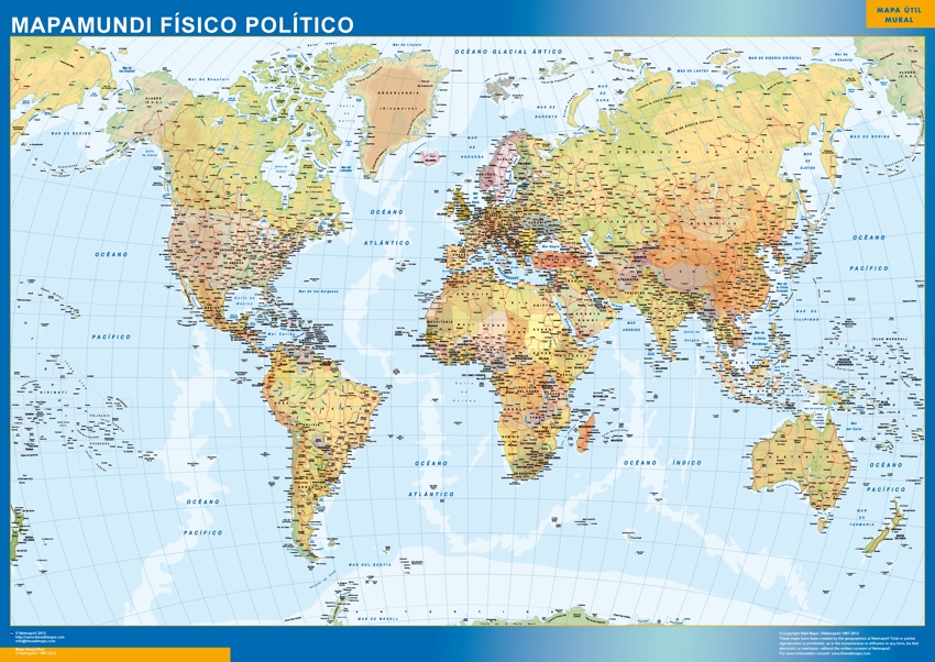 Mapa Mundo Fisico Politico Mapas Murales de España y el Mundo