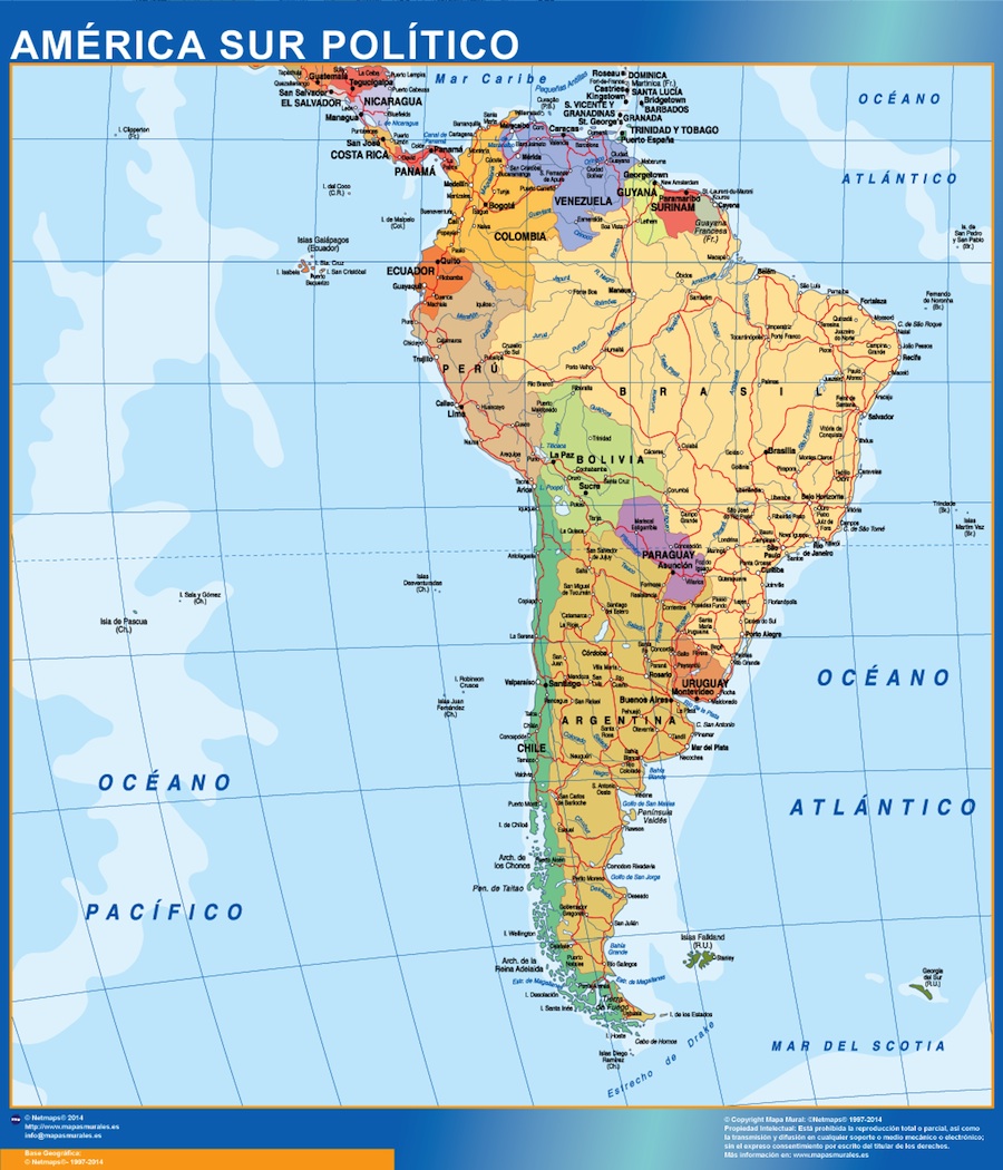 Mapa America Sur | Envío mapas gratis en España penínsular